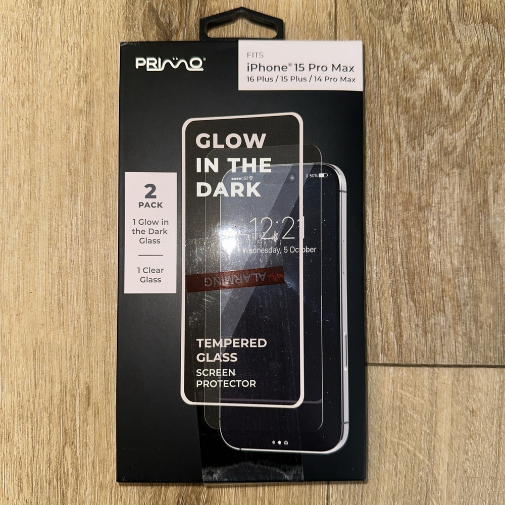 Primo Glow In The Dark Screen Protector Tempered Glass 2 Pack iPhone 15 Pro Max